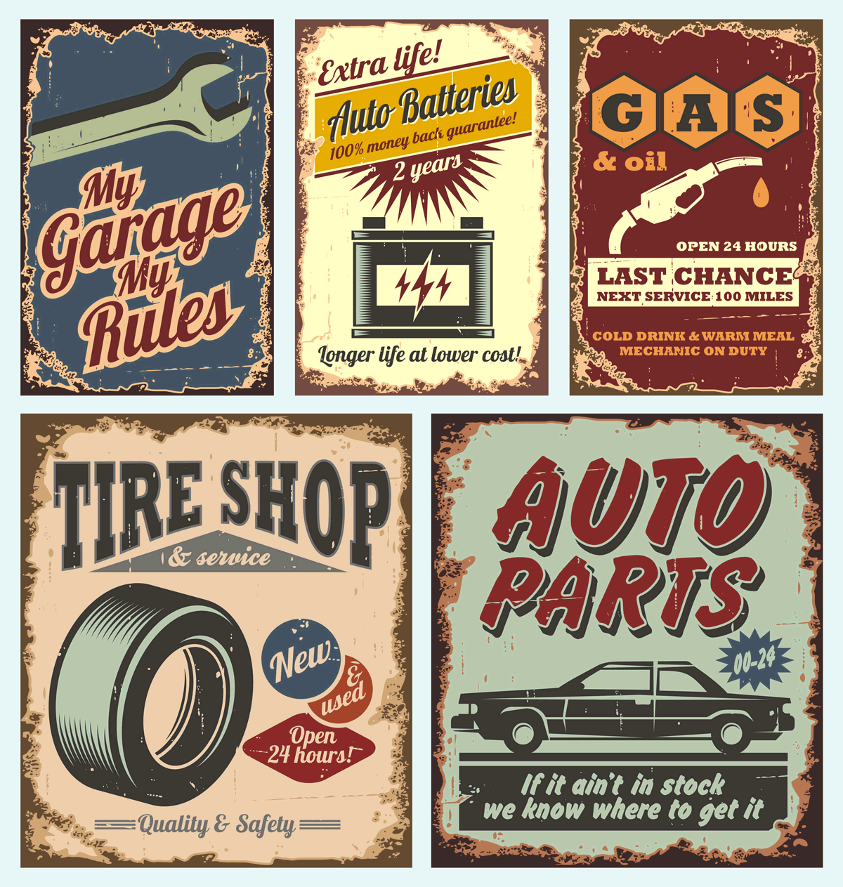Vintage Car Repair Signs.